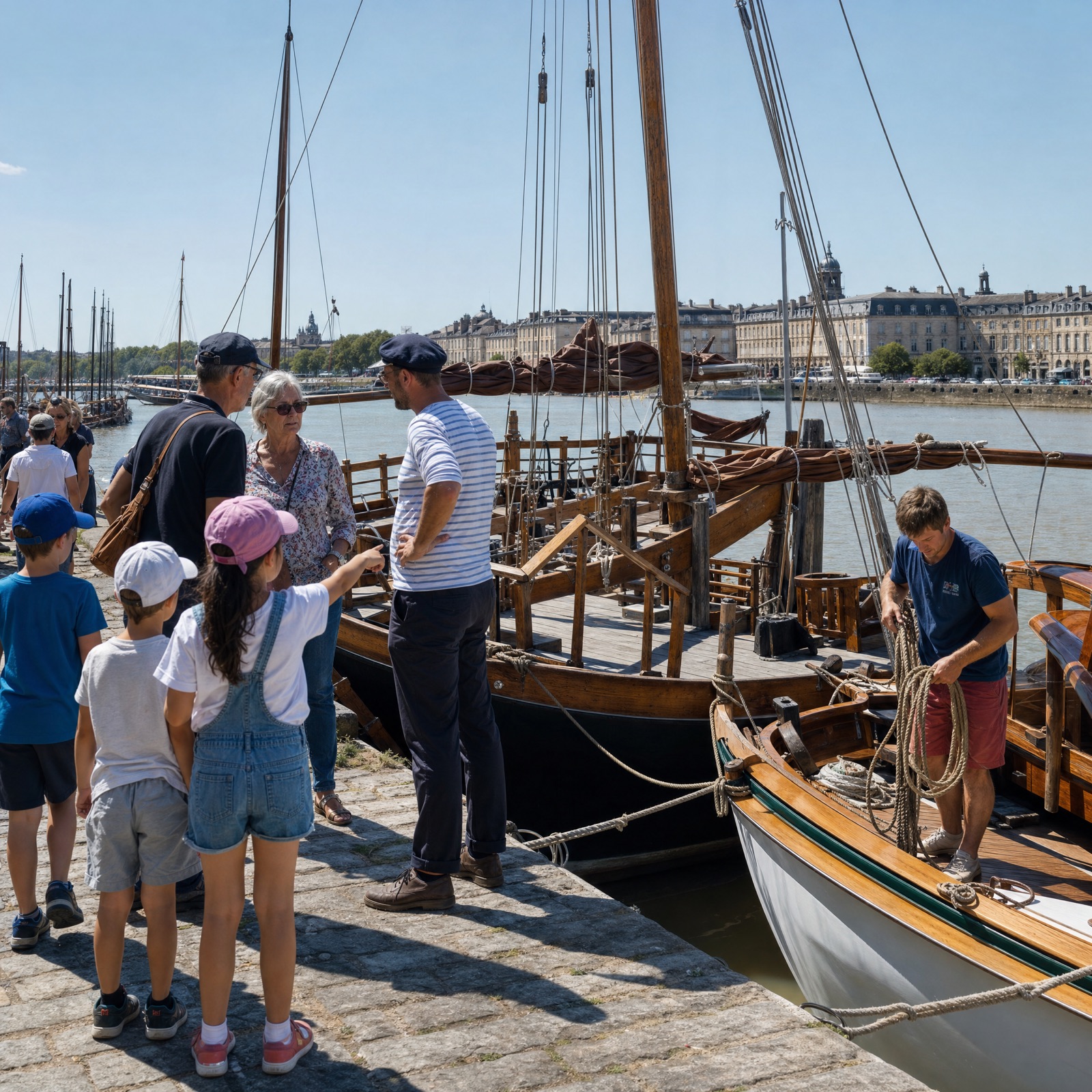 Groupe de visiteurs devant le phare de la Pointe de Grave lors d'une visite guidée